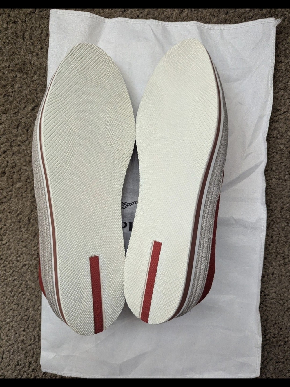 Prada Saint Tropez SuedeEspadrille Slip-On Sneakers in a burgundy or red color - Picture 6 of 8